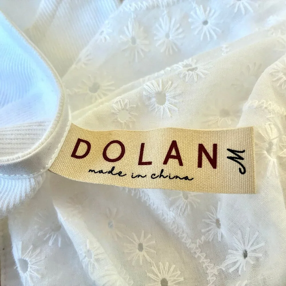 Dolan Anthropologie White Ribbed Top Puff Sleeve Eyelet Womens Medium NEW